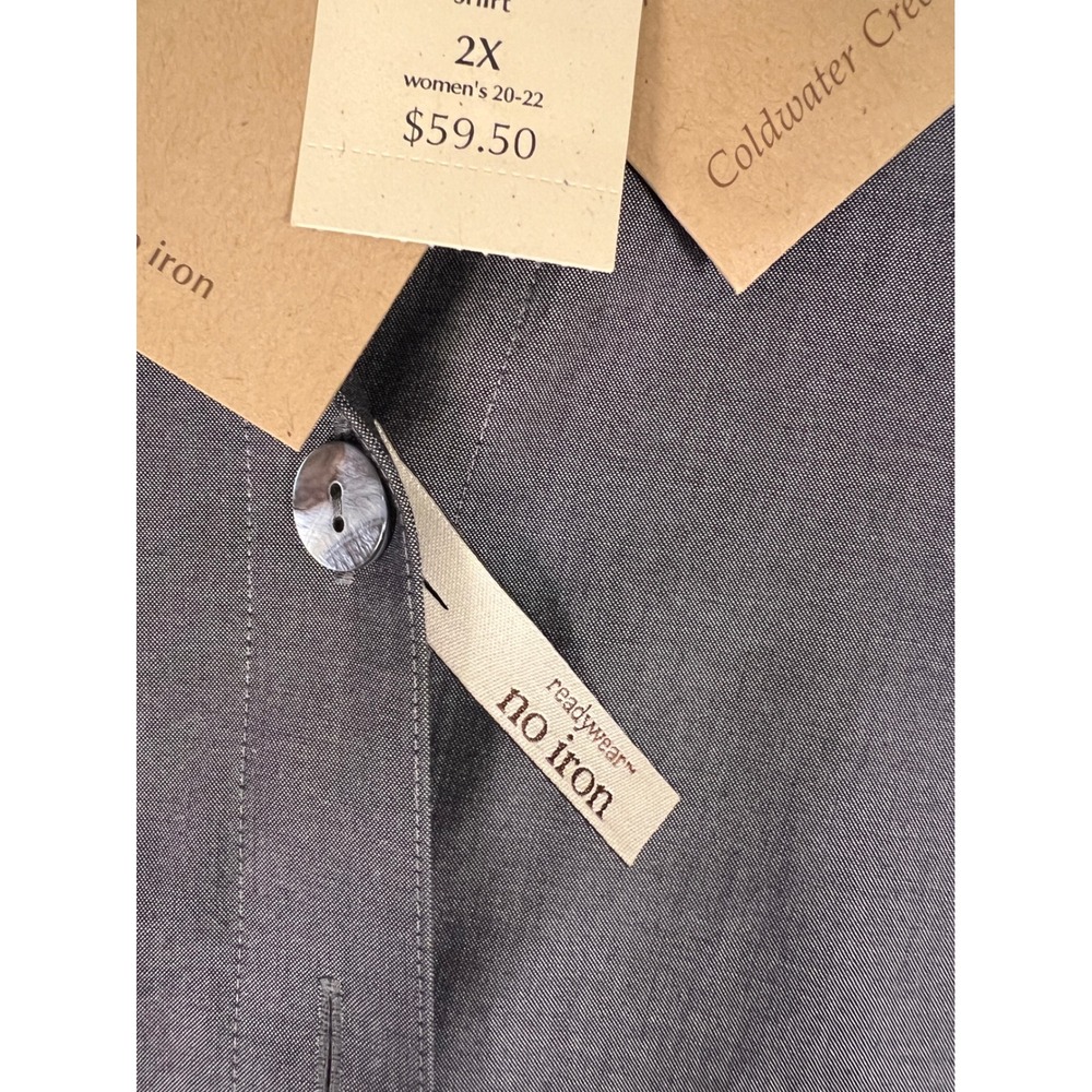 Coldwater Creek Gray No Iron Cotton Button Down Shirt Blouse Womens 2X NWT‎ - Picture 9 of 11